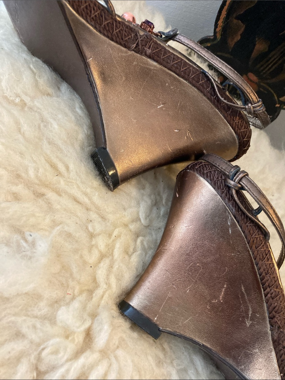 Charles David Metallic Bronze Beaded Wedge Sandals - Picture 3 of 4